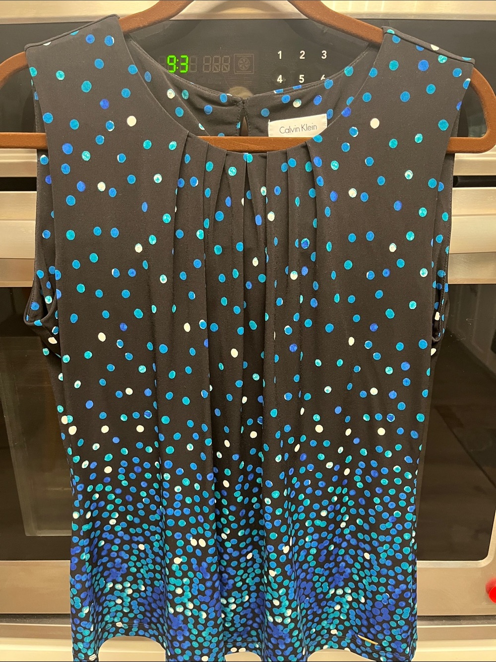 Calvin Klein Black Sleeveless Polka Dot Camisole with Blue & Teal Dots